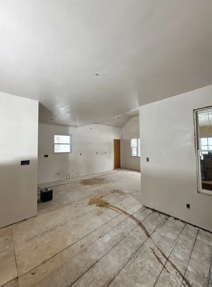 open plan room with smooth plaster finish